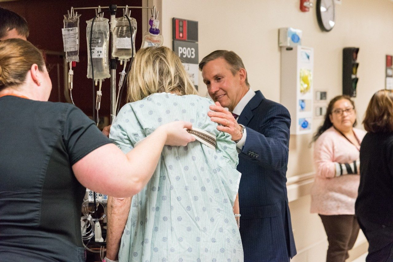 Peter Pisters visits inpatients receiving treatment.