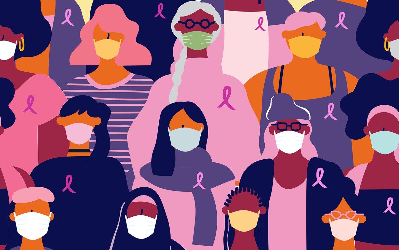 Illustration of breast cancer survivors in masks